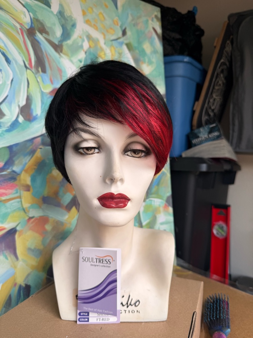 Short Pixie Wig in Black with Red Highlights